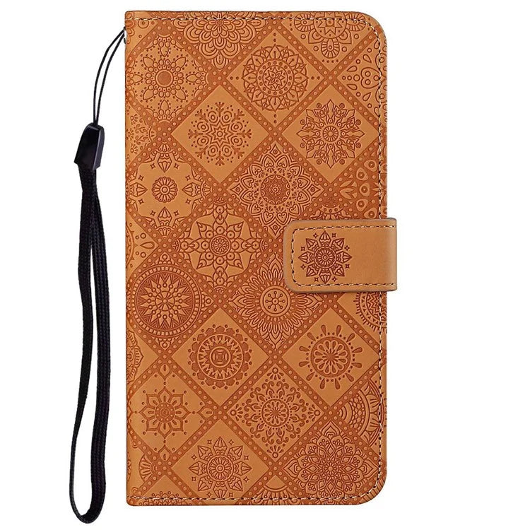 For iPhone 16 Pro Leather Case Ethnic Style Phone Wallet Cover with Strap