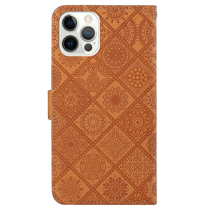 For iPhone 16 Pro Leather Case Ethnic Style Phone Wallet Cover with Strap