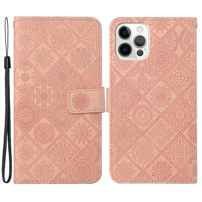 For iPhone 16 Pro Leather Case Ethnic Style Phone Wallet Cover with Strap