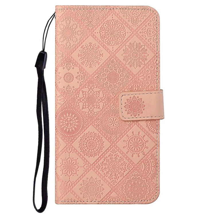 For iPhone 16 Pro Leather Case Ethnic Style Phone Wallet Cover with Strap