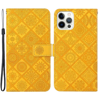 For iPhone 16 Pro Leather Case Ethnic Style Phone Wallet Cover with Strap