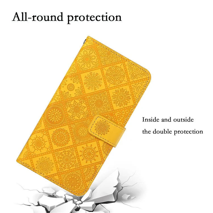 For iPhone 16 Pro Leather Case Ethnic Style Phone Wallet Cover with Strap