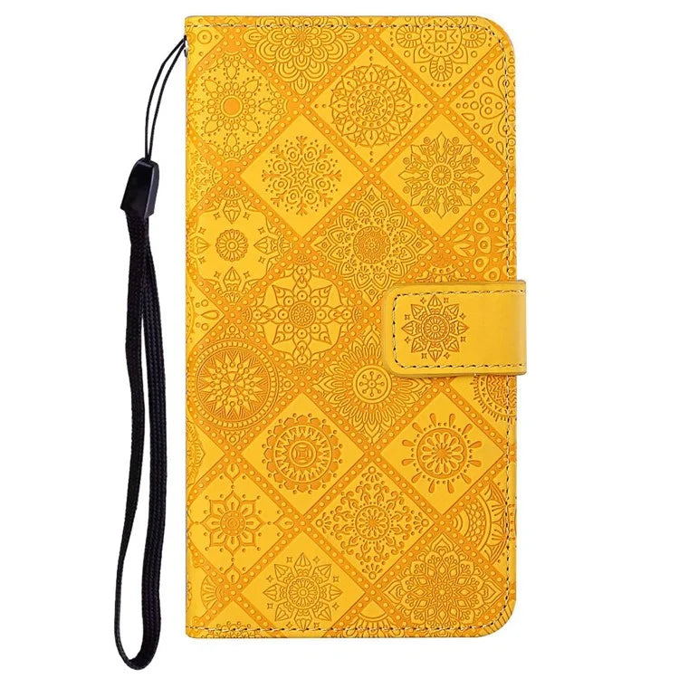 For iPhone 16 Pro Leather Case Ethnic Style Phone Wallet Cover with Strap