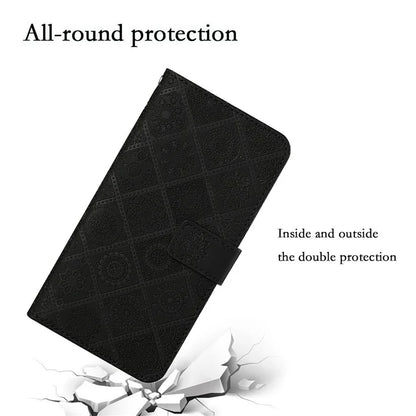For iPhone 16 Pro Leather Case Ethnic Style Phone Wallet Cover with Strap