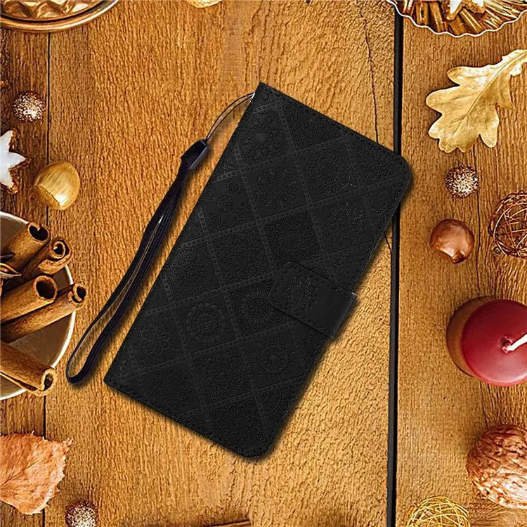 For iPhone 16 Pro Leather Case Ethnic Style Phone Wallet Cover with Strap