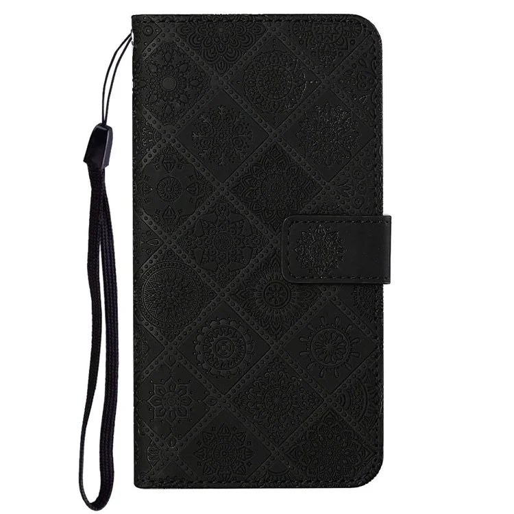 For iPhone 16 Pro Leather Case Ethnic Style Phone Wallet Cover with Strap