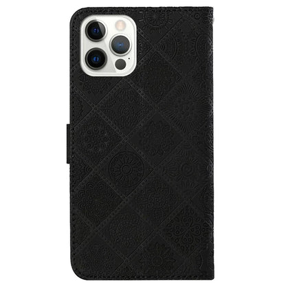 For iPhone 16 Pro Leather Case Ethnic Style Phone Wallet Cover with Strap