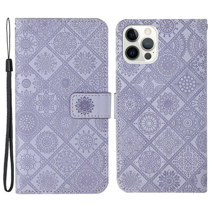 For iPhone 16 Pro Leather Case Ethnic Style Phone Wallet Cover with Strap