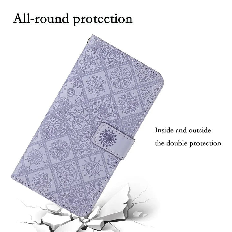 For iPhone 16 Pro Leather Case Ethnic Style Phone Wallet Cover with Strap