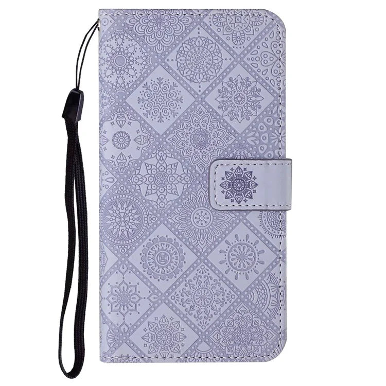 For iPhone 16 Pro Leather Case Ethnic Style Phone Wallet Cover with Strap