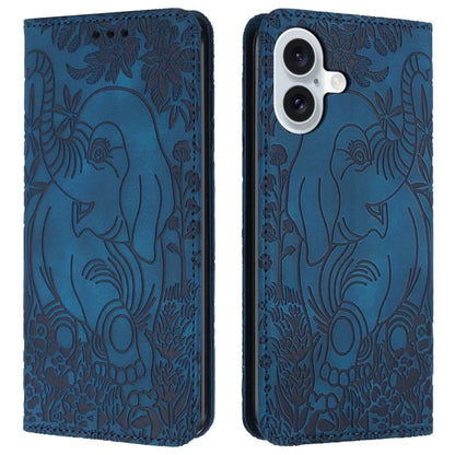 For iPhone 16 Plus Case PU Leather Wallet Phone Cover Elephant Pattern