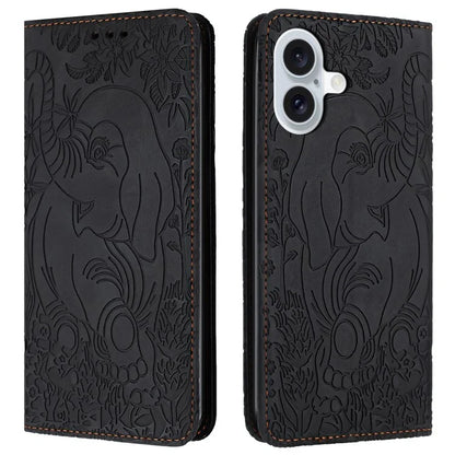 For iPhone 16 Plus Case PU Leather Wallet Phone Cover Elephant Pattern