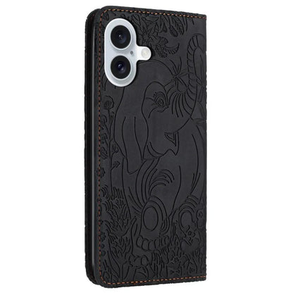 For iPhone 16 Case PU Leather Wallet Phone Cover Elephant Pattern
