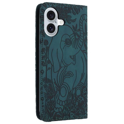 For iPhone 16 Case PU Leather Wallet Phone Cover Elephant Pattern