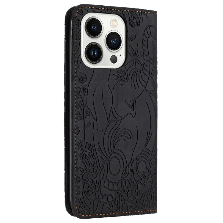 For iPhone 16 Pro Case PU Leather Wallet Phone Cover Elephant Pattern