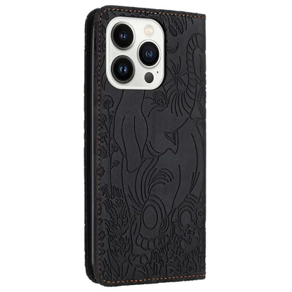For iPhone 16 Pro Case PU Leather Wallet Phone Cover Elephant Pattern