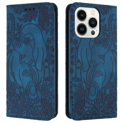 For iPhone 16 Pro Case PU Leather Wallet Phone Cover Elephant Pattern