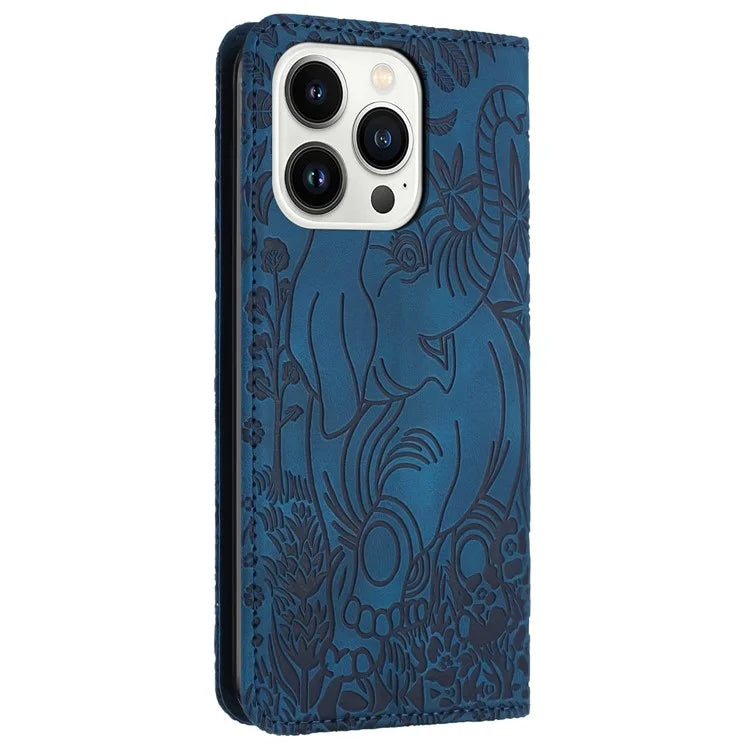 For iPhone 16 Pro Case PU Leather Wallet Phone Cover Elephant Pattern