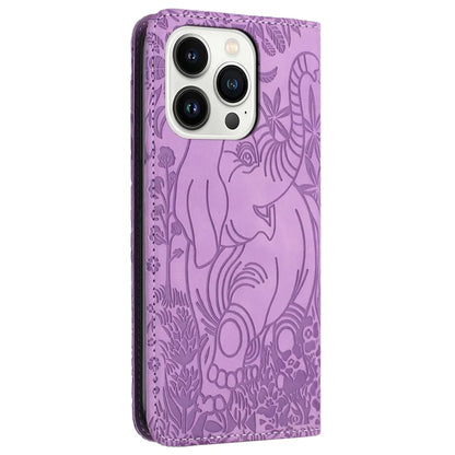 For iPhone 16 Pro Case PU Leather Wallet Phone Cover Elephant Pattern