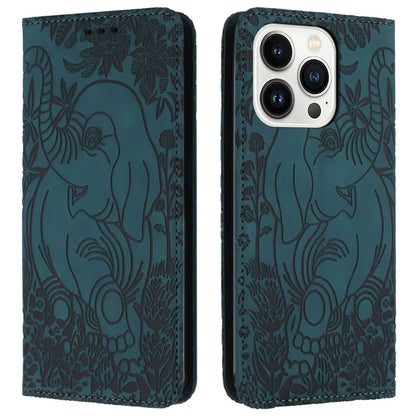For iPhone 16 Pro Case PU Leather Wallet Phone Cover Elephant Pattern