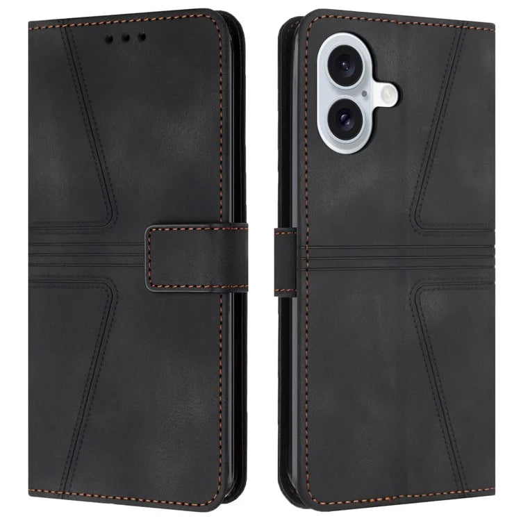 For iPhone 16 Plus Case Triangle Imprinted Anti-Scratch Phone Wallet Cover