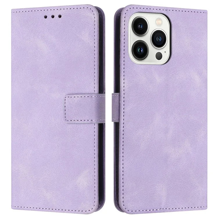 For iPhone 16 Pro Max Leather Case Solid Color Wallet Protective Phone Cover
