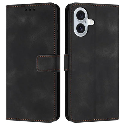 For iPhone 16 Plus Leather Case Solid Color Wallet Protective Phone Cover