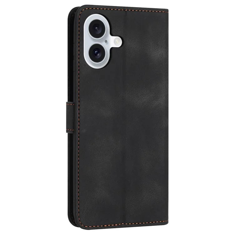 For iPhone 16 Plus Leather Case Solid Color Wallet Protective Phone Cover