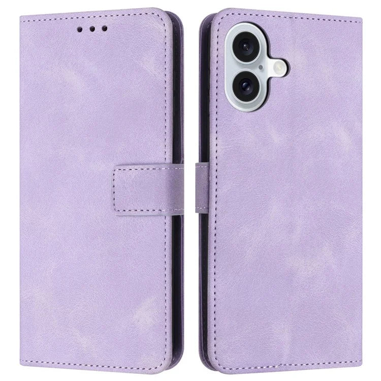 For iPhone 16 Leather Case Solid Color Wallet Protective Phone Cover