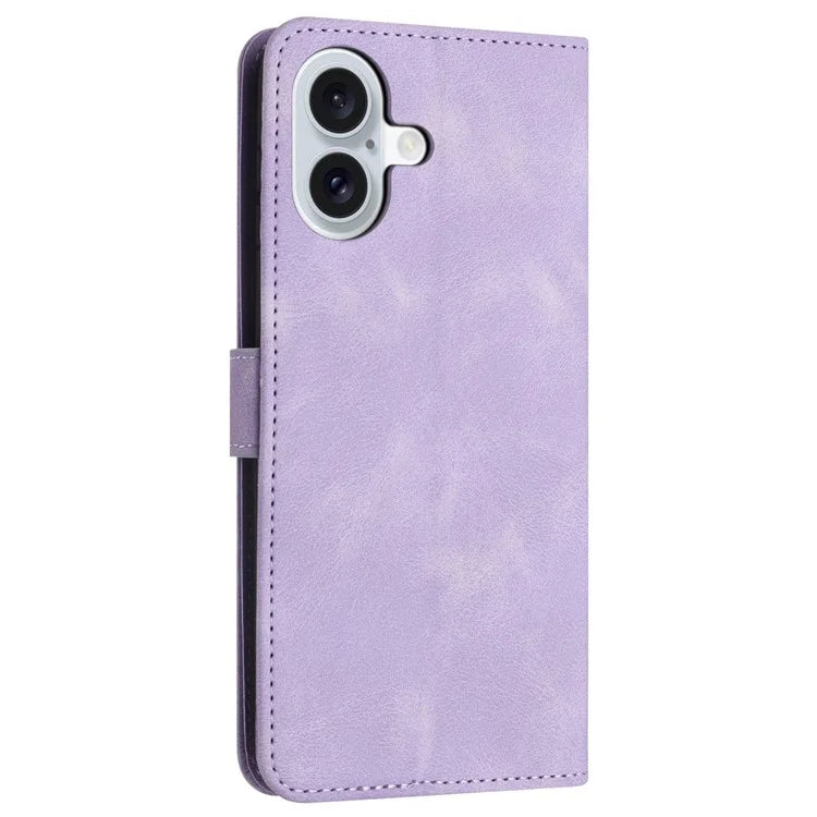 For iPhone 16 Leather Case Solid Color Wallet Protective Phone Cover