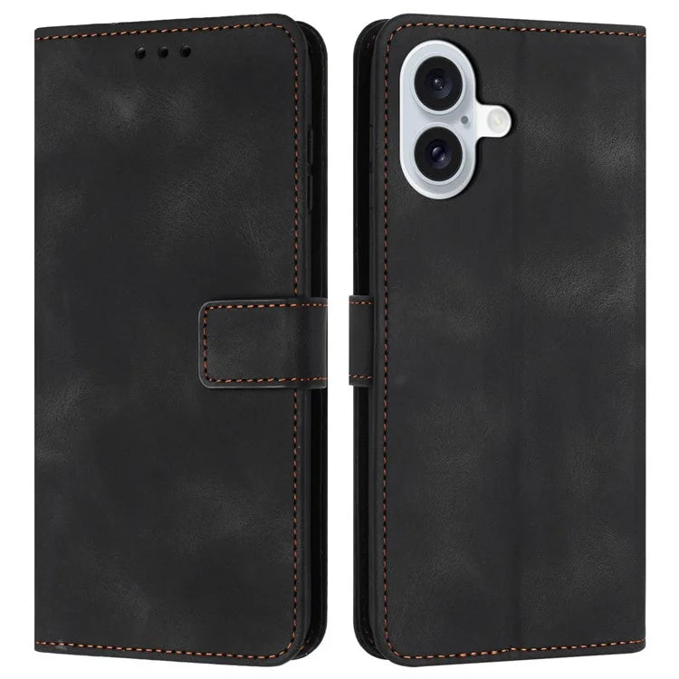 For iPhone 16 Leather Case Solid Color Wallet Protective Phone Cover