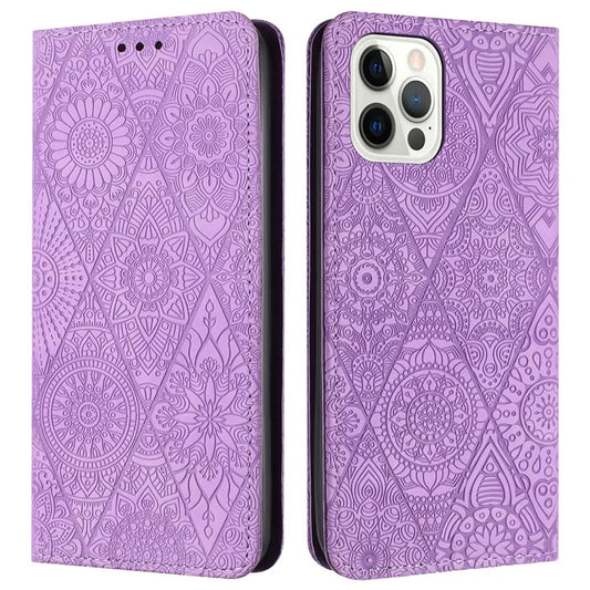 For iPhone 16 Pro Max Case Imprinted Flower Wallet Stand Leather Phone Cover