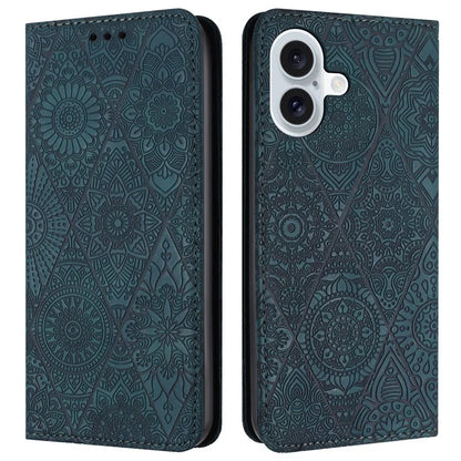 For iPhone 16 Plus Case Imprinted Flower Wallet Stand Leather Phone Cover