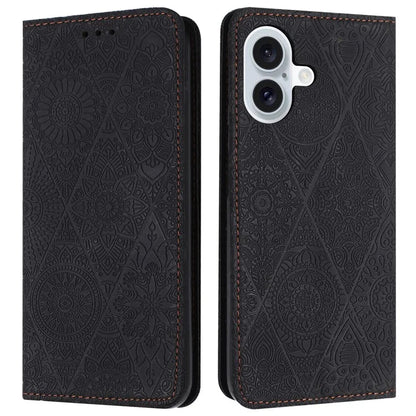 For iPhone 16 Plus Case Imprinted Flower Wallet Stand Leather Phone Cover