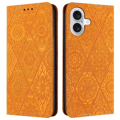 For iPhone 16 Plus Case Imprinted Flower Wallet Stand Leather Phone Cover