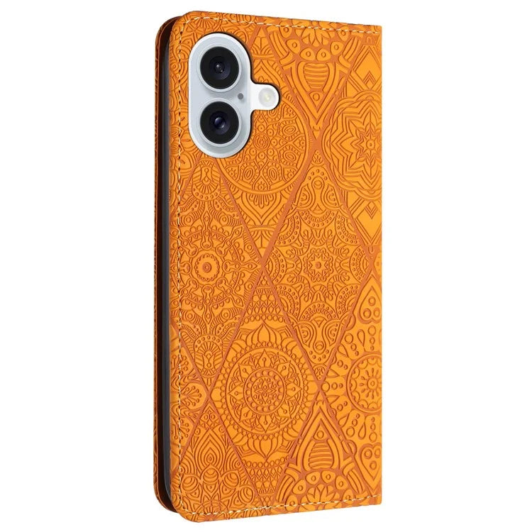 For iPhone 16 Plus Case Imprinted Flower Wallet Stand Leather Phone Cover