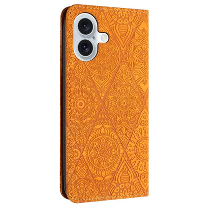 For iPhone 16 Plus Case Imprinted Flower Wallet Stand Leather Phone Cover