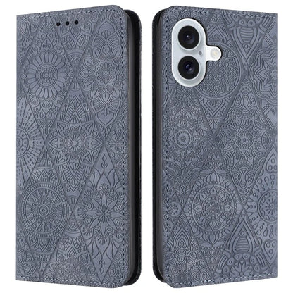 For iPhone 16 Plus Case Imprinted Flower Wallet Stand Leather Phone Cover