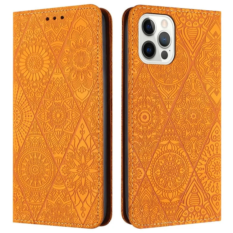 For iPhone 16 Pro Case Imprinted Flower Wallet Stand Leather Phone Cover
