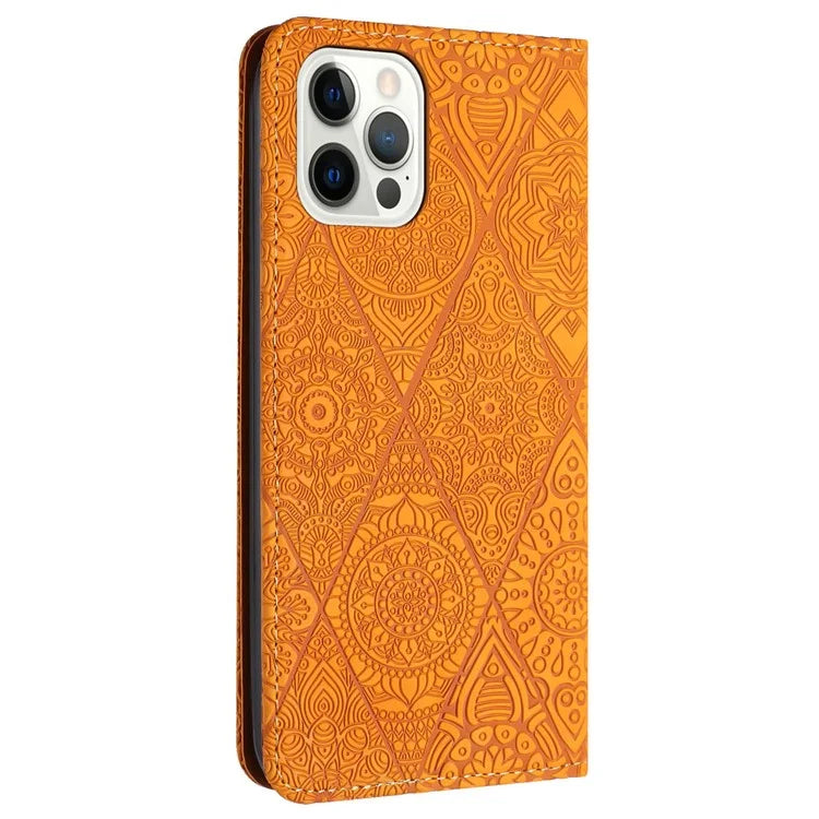 For iPhone 16 Pro Case Imprinted Flower Wallet Stand Leather Phone Cover