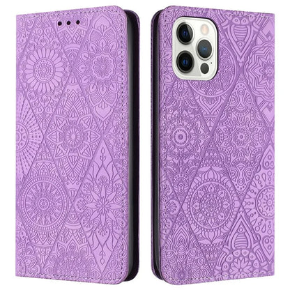For iPhone 16 Pro Case Imprinted Flower Wallet Stand Leather Phone Cover