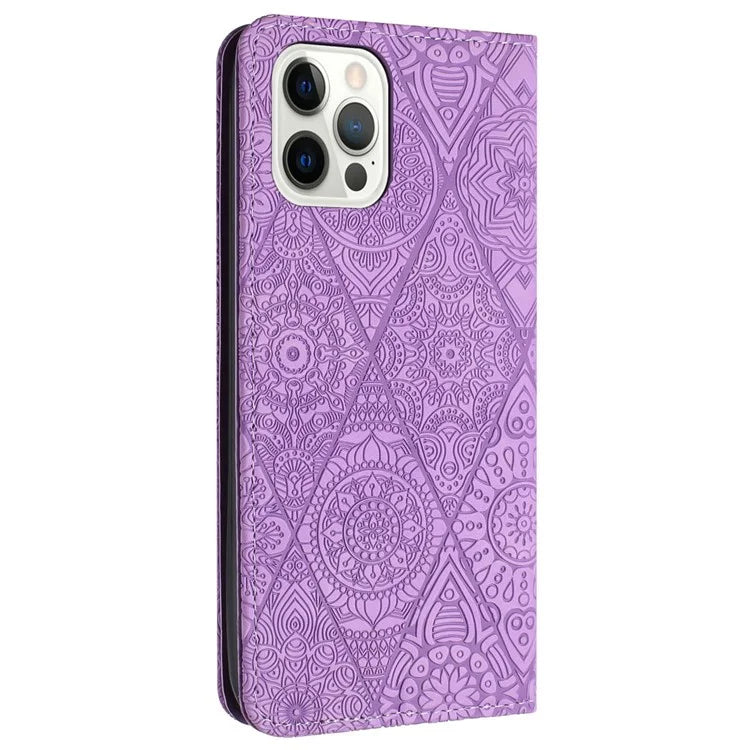 For iPhone 16 Pro Case Imprinted Flower Wallet Stand Leather Phone Cover
