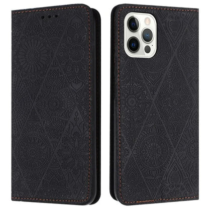 For iPhone 16 Pro Case Imprinted Flower Wallet Stand Leather Phone Cover