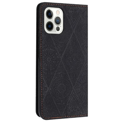 For iPhone 16 Pro Case Imprinted Flower Wallet Stand Leather Phone Cover