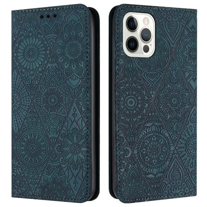 For iPhone 16 Pro Case Imprinted Flower Wallet Stand Leather Phone Cover