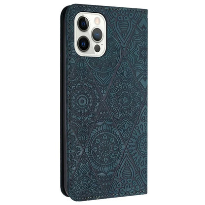 For iPhone 16 Pro Case Imprinted Flower Wallet Stand Leather Phone Cover