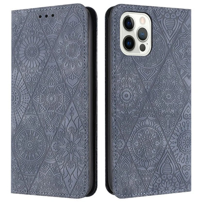 For iPhone 16 Pro Case Imprinted Flower Wallet Stand Leather Phone Cover