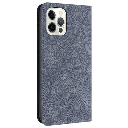 For iPhone 16 Pro Case Imprinted Flower Wallet Stand Leather Phone Cover