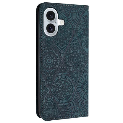 For iPhone 16 Case Imprinted Flower Wallet Stand Leather Phone Cover