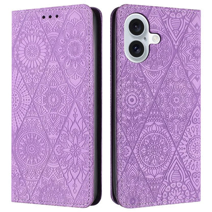 For iPhone 16 Case Imprinted Flower Wallet Stand Leather Phone Cover